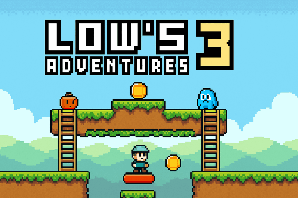 Lows Adventure 3 gameplay screenshot with puzzle platform level, spikes and jumping character